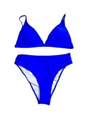 NWOT | Cobalt Blue High Waisted Triangle Bikini Set Front Clasp Closure | XL